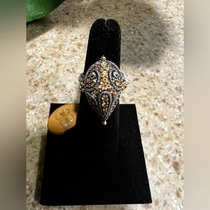 BARBARA BIXBY Pear Shaped Citrine Sterling Silver 18k Gold RARE Ring Size 6 NWT